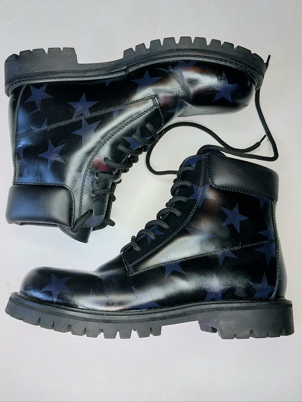Valentino Garavani Calfskin Star Lace-Up Combat Boots, Size 38|US 7.5